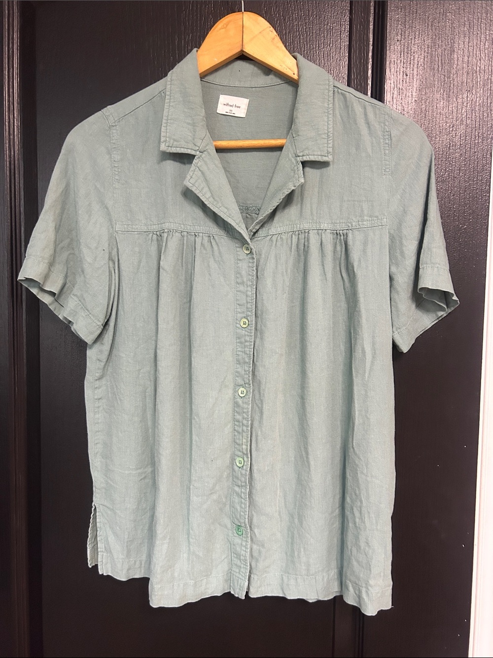 Aritzia Wilfred Free Button Down Shirt, 2XS, Linen Blend, Seafoam Blue/Green